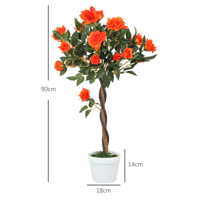 Set of 2 Artificial Plants White Rose Floral in Pot, Fake Plants for Home Indoor Decor, 90cm, Orange