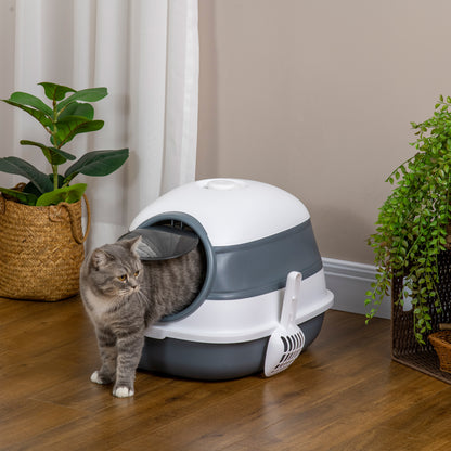 Foldable Cat Litter Tray with Lid, Deodorant, Scoop, White