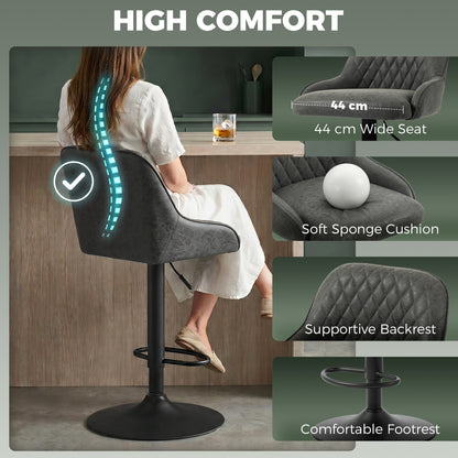 Bar Stools Adjustable Swivel Kitchen Chairs with Backrest Set of 2 for Kitchen Island Dark Grey