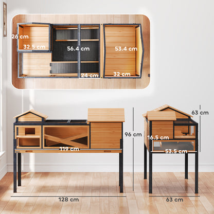 Wooden Tortoise House with Stand Legs, Clear Observation Windows, Ramps, Openable Top, Built-in Tray, Yellow