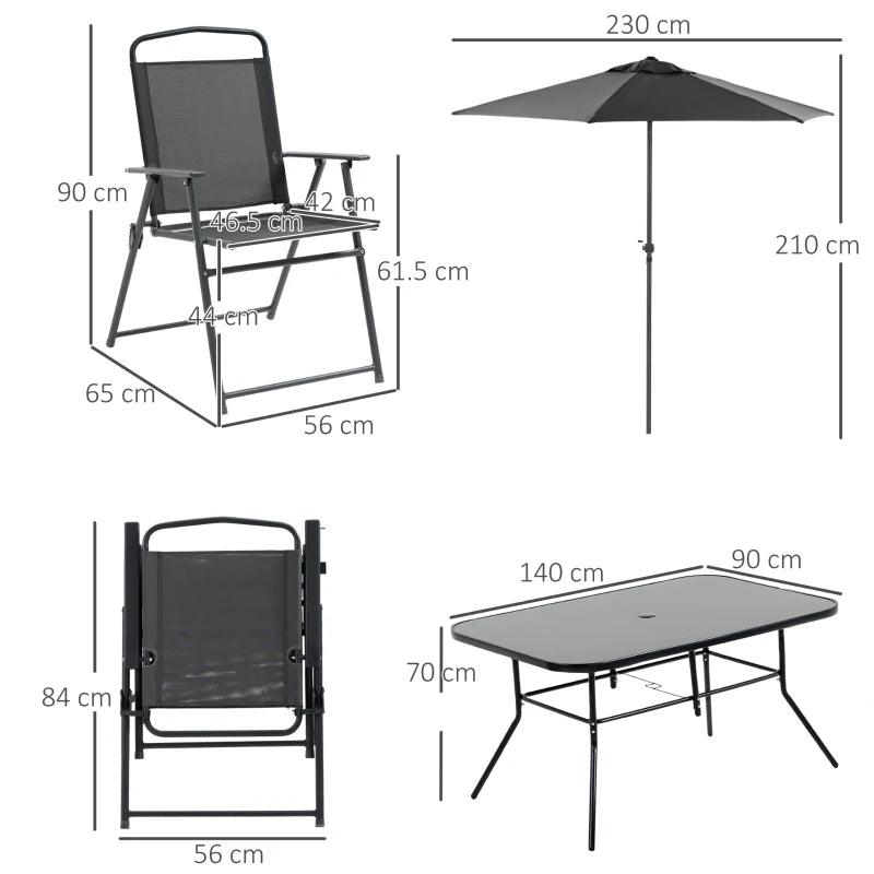 8 Piece - 6 Seater Garden Dining Set with Tempered Glass Tabletop and Parasol Included