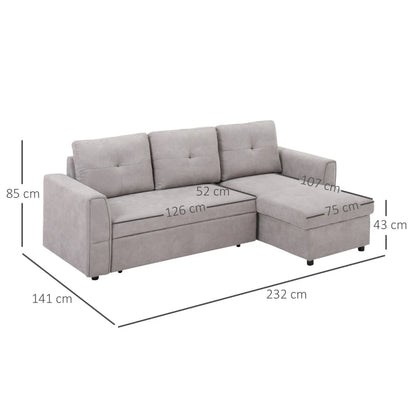 Linen Look L-Shape Sofa Bed with Lift up Storage Section