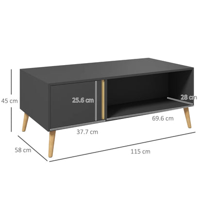 Modern Style Coffee Table with Open Storage Compartment & Cupboard