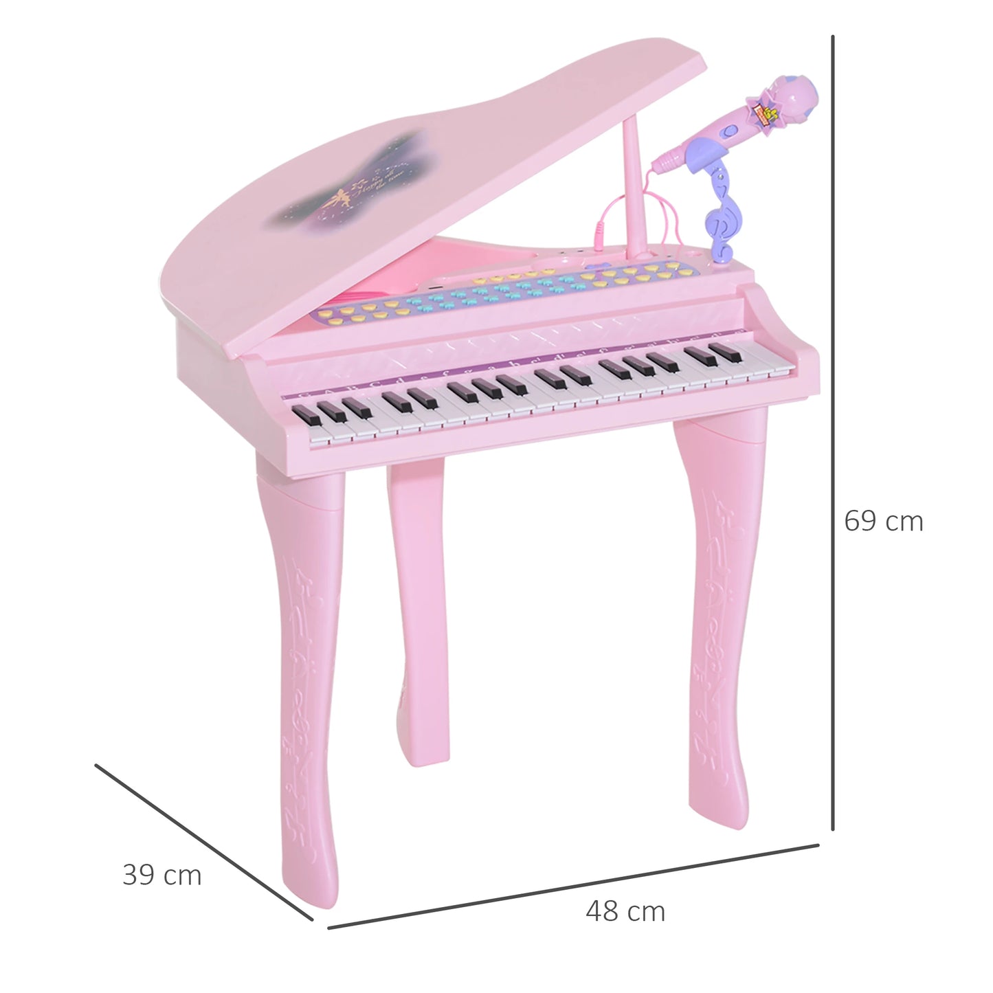 Mini Electronic Piano with Stool and Microphone Stand - Pink