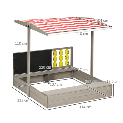 Kids Wooden Sandpit / Sandbox with Canopy, Chalkboard and Naughts & Crosses