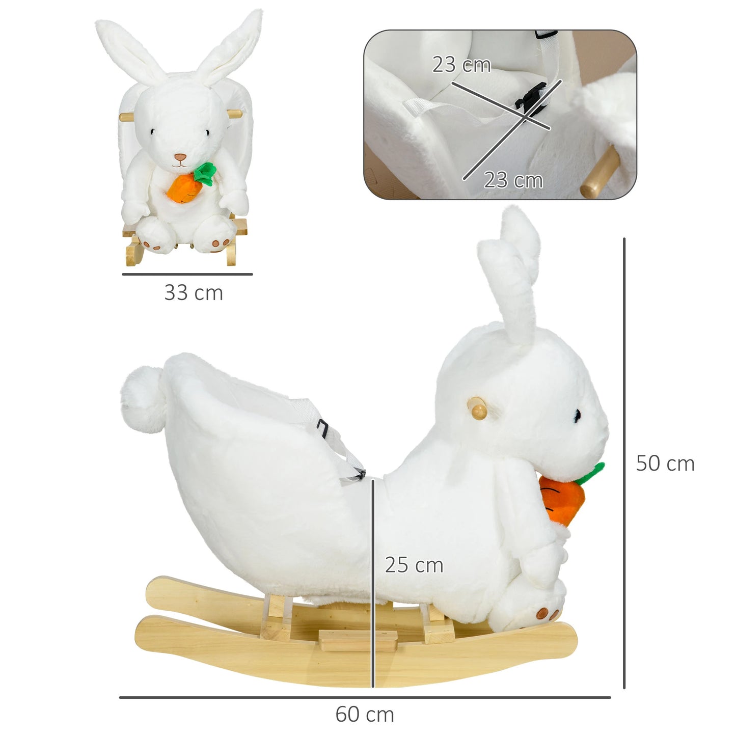 Kids Bunny Rabbit with Carrot, Bucket Seat and Safety Belt - White