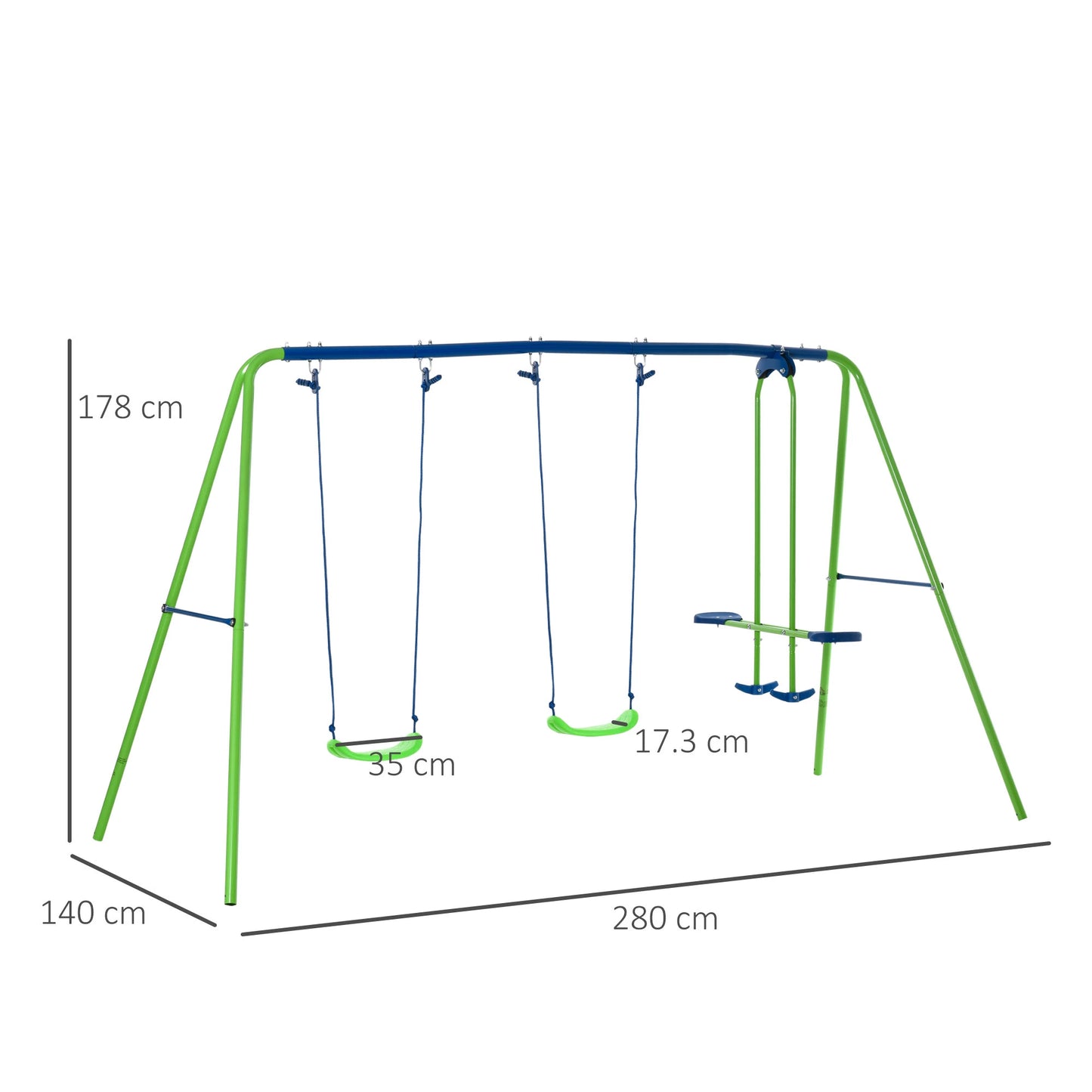 Kids Swing Set 2 Singles and 1 Double Swing Bench