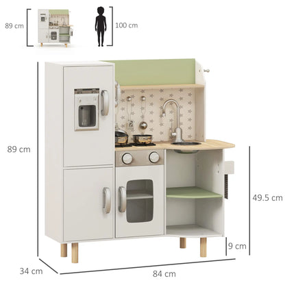 Natural Style Kitchen Playset with Toy Wall Phone, Utensils and Ice Maker