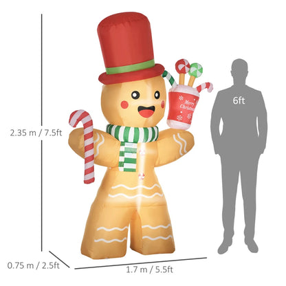 7.5ft Inflatable Gingerbread Man with Candy Cane Accessory