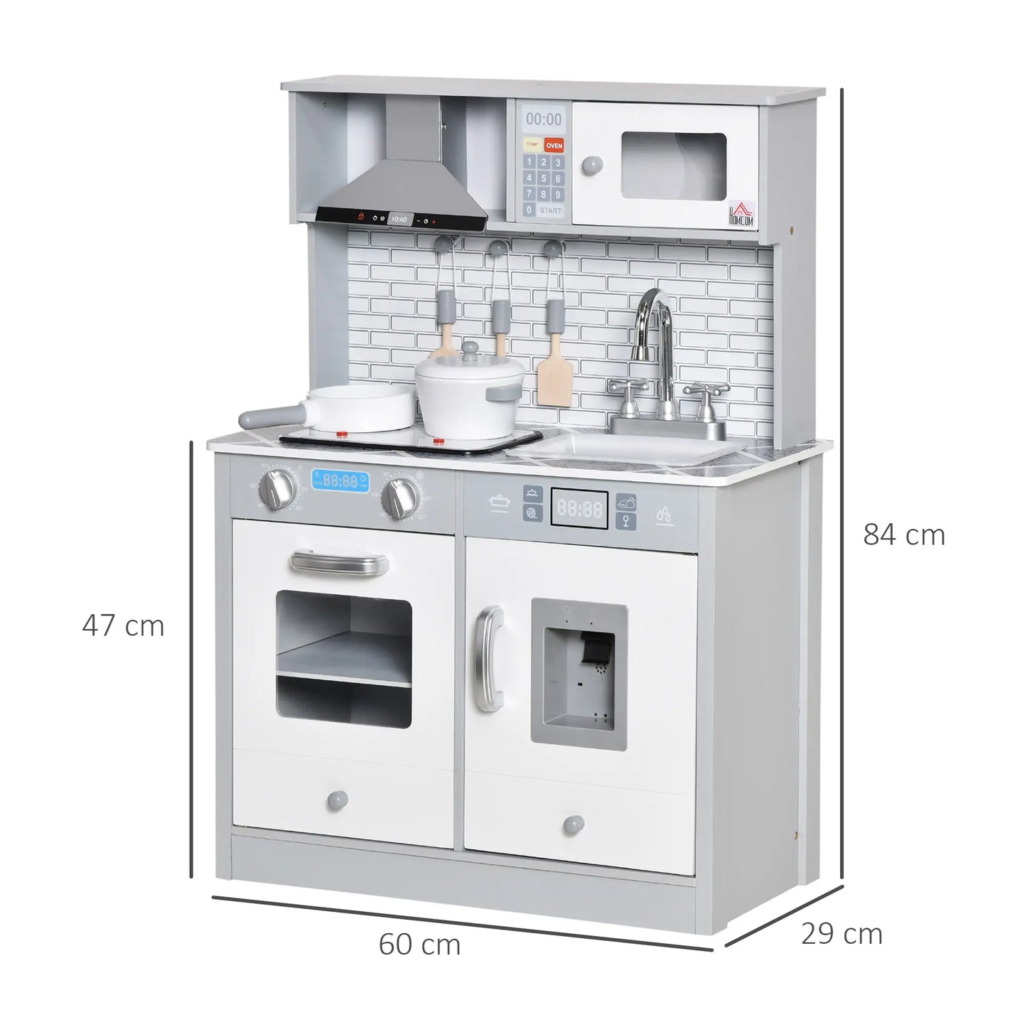 Kids Kitchen Playset with Marble Countertop and Tile Style Backdrop, Sound and Light effects and Accessories