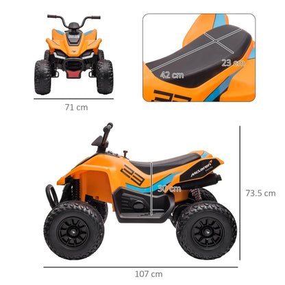 12V Quad Bike, with Music, Headlights, MP3 Slot and Suspension, for Ages 3-8 Years - Orange