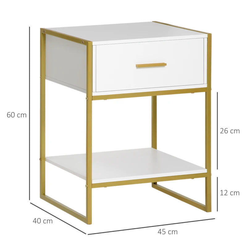 Set of Two Elegant Bedside Tables / Side Tables - White/Gold-Tone