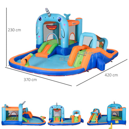 Narwhal Whale Design Bouncy Castle with Fillable Paddle Pool