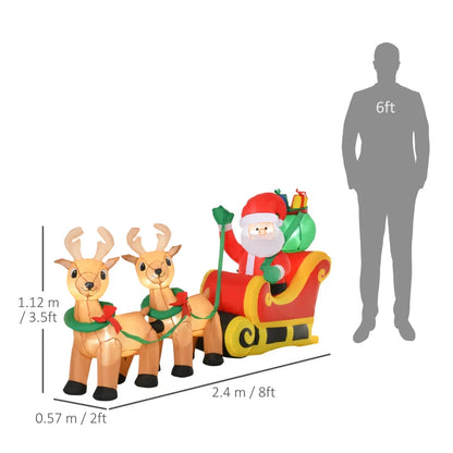 8ft Christmas Inflatable Santa Claus on Sleigh with 2 Reindeer