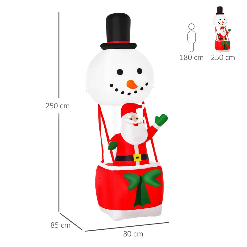 8ft Christmas Inflatable Decoration with Santa Claus on Snowman Hot Air Balloon LED Light Up Display