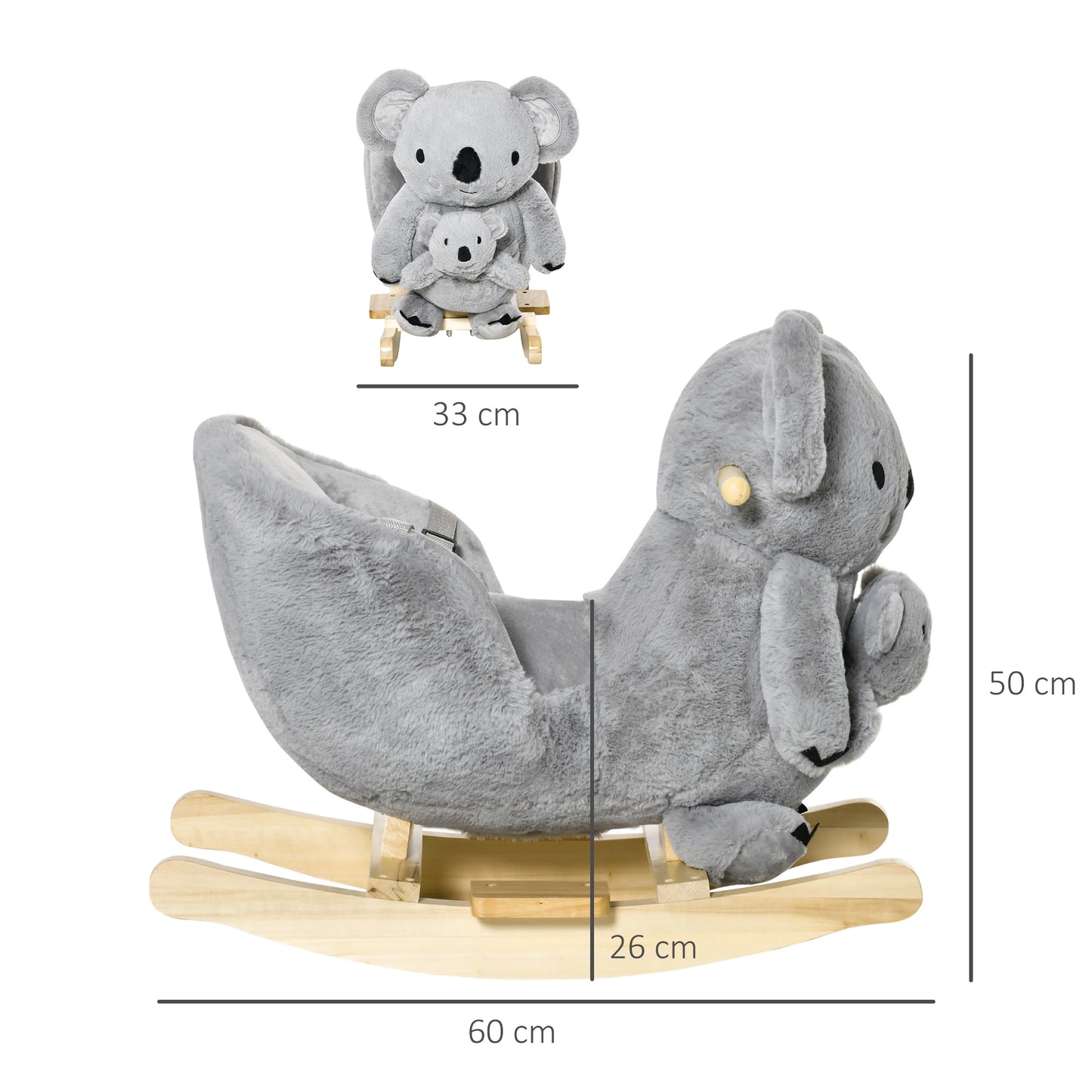 Toddlers Rocking Horse Koala Bear Design with Wooden Base and Glove Toy Included