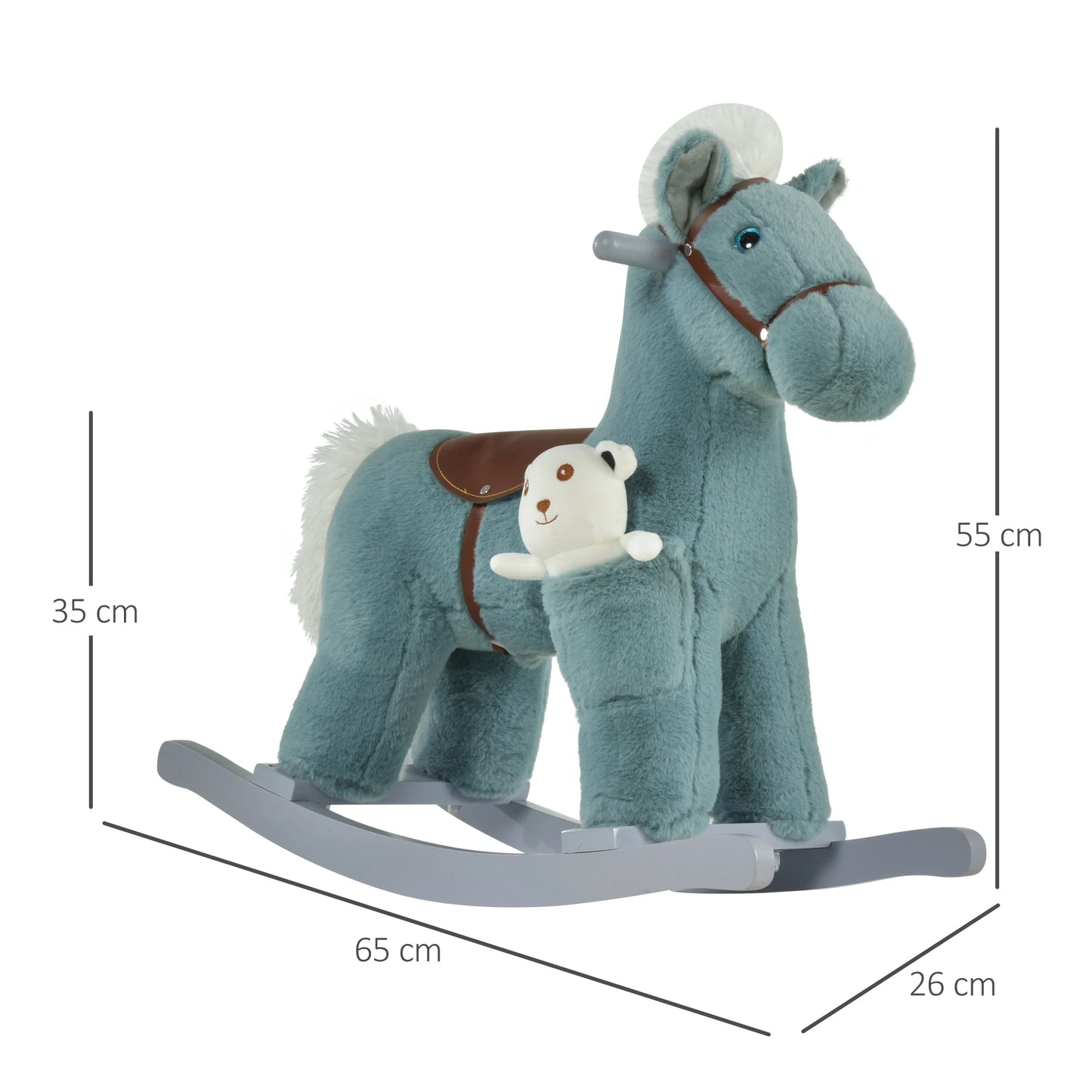 Plush Ride on Rocking Horse with Cuddle Toy Pocket - Blue