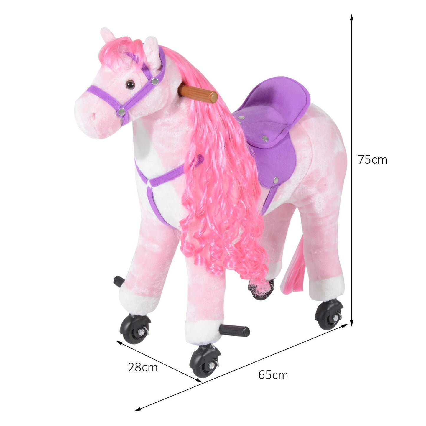 Plush Walking / Ride on Horse Toy with Wheels and Sounds - Pink