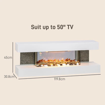 47inch / 120cm - Electric Wall Mounted Fireplace Adjustable with LED Flame Effect, Logs & Pebbles and Remote Control