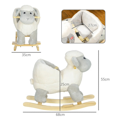 Ride on Lamb - Rocking Horse with Safety Belt and Wooden Base