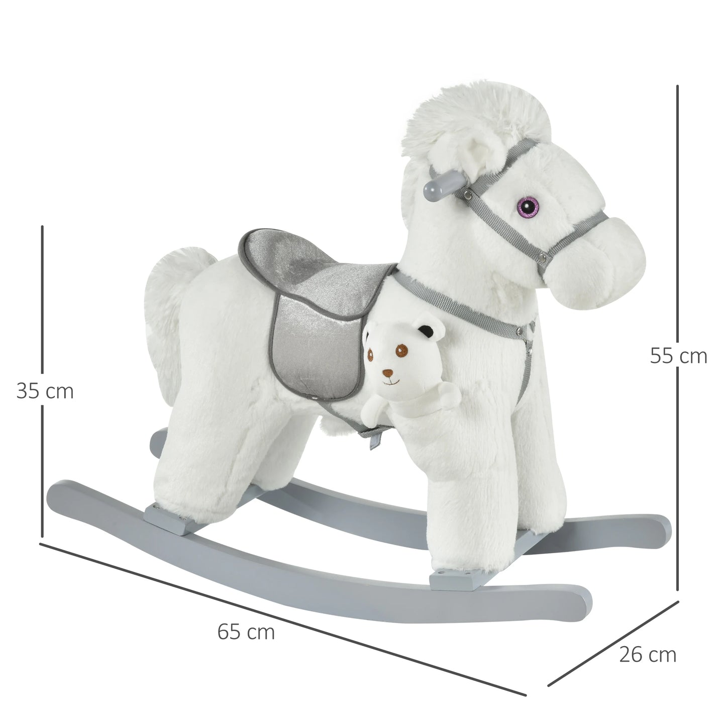 Plush Ride on Rocking Horse with Cuddle Toy Pocket - White