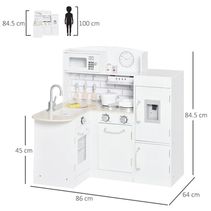 Kids Kitchen Playset with Tap, Fridge and Microwave - White