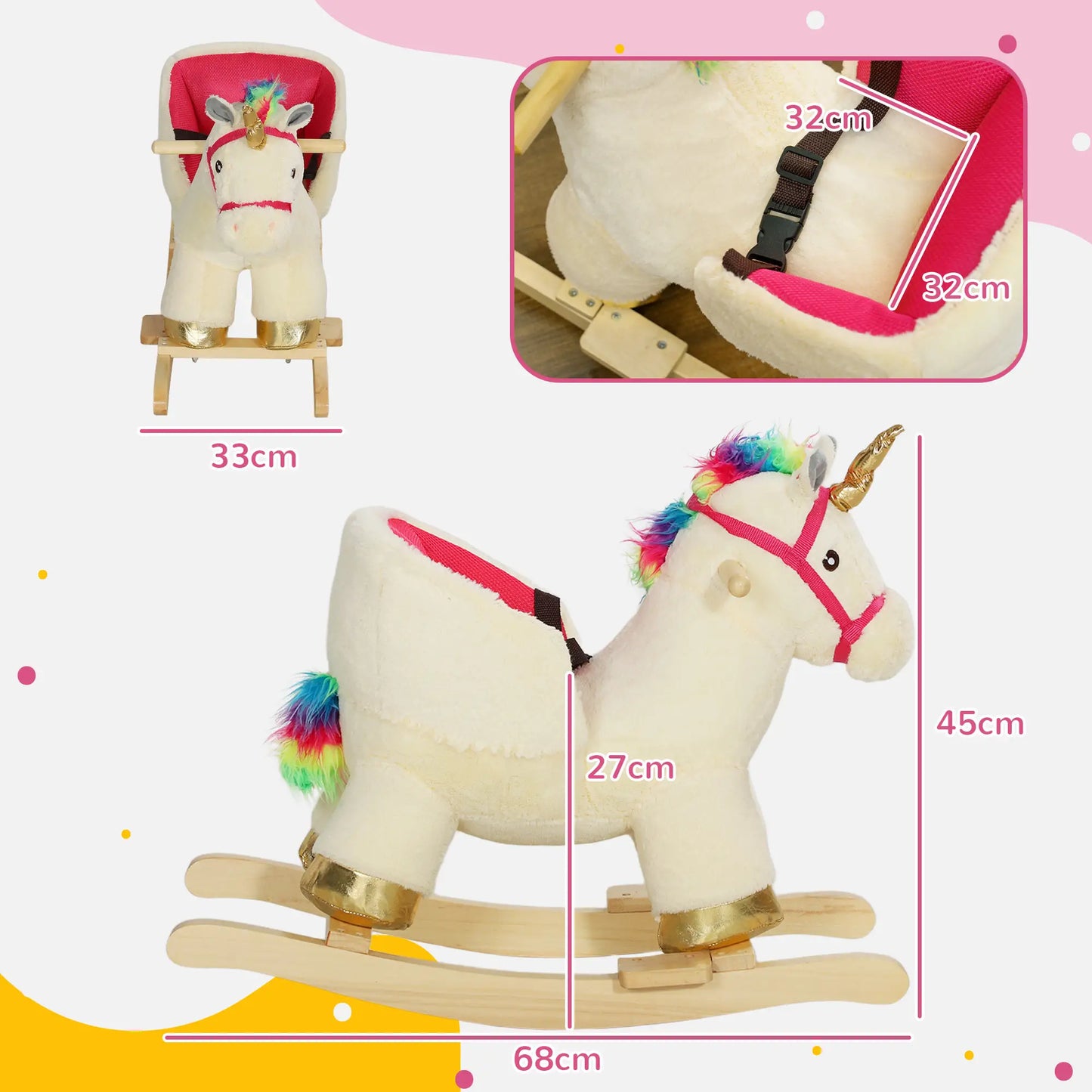 Unicorn Ride on Rocking Horse Toy with Realistic Sound Effect and Bucket Seat with Safety Belt