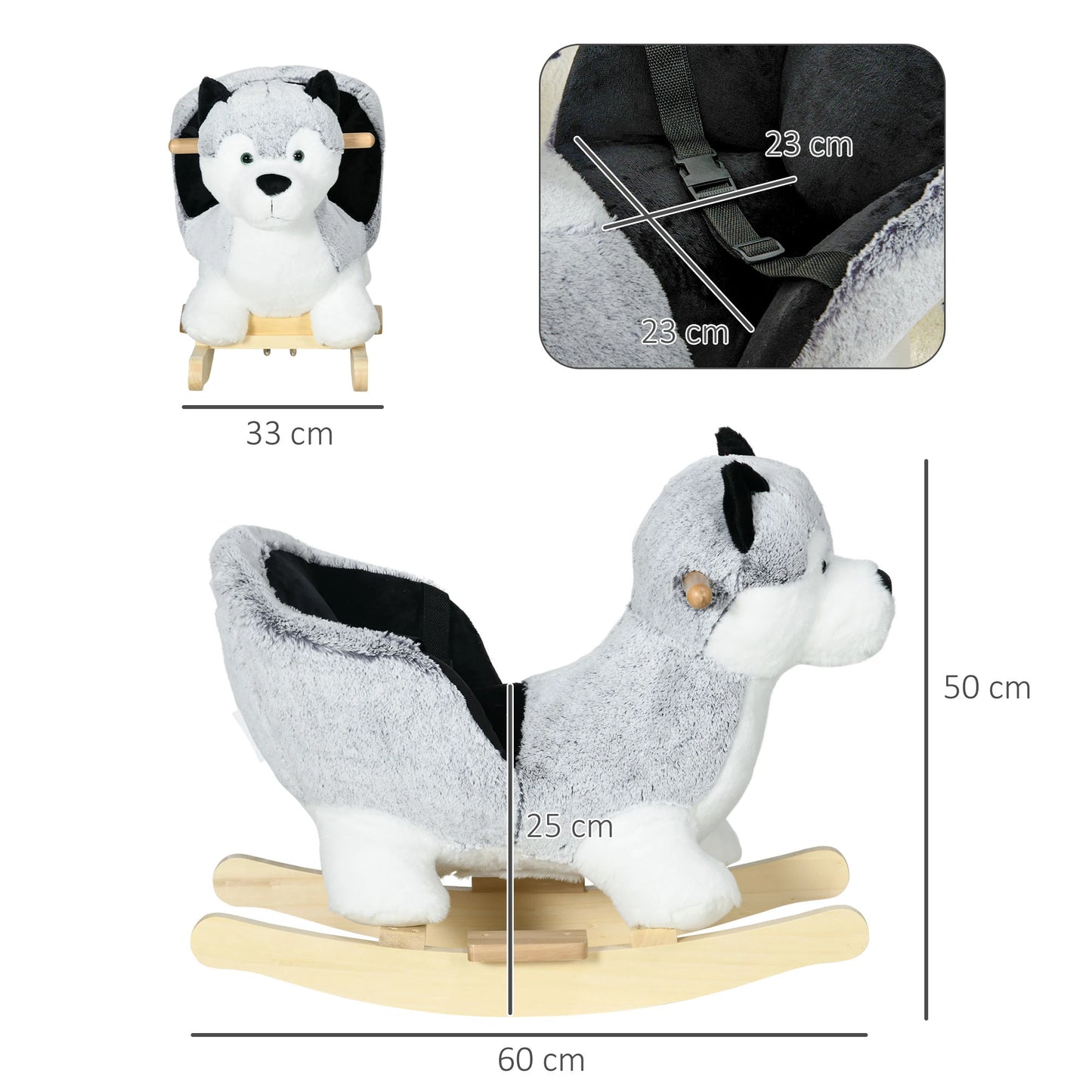 Husky Design Kids Ride on Rocking Horse with Sound Effect and Bucket Seat