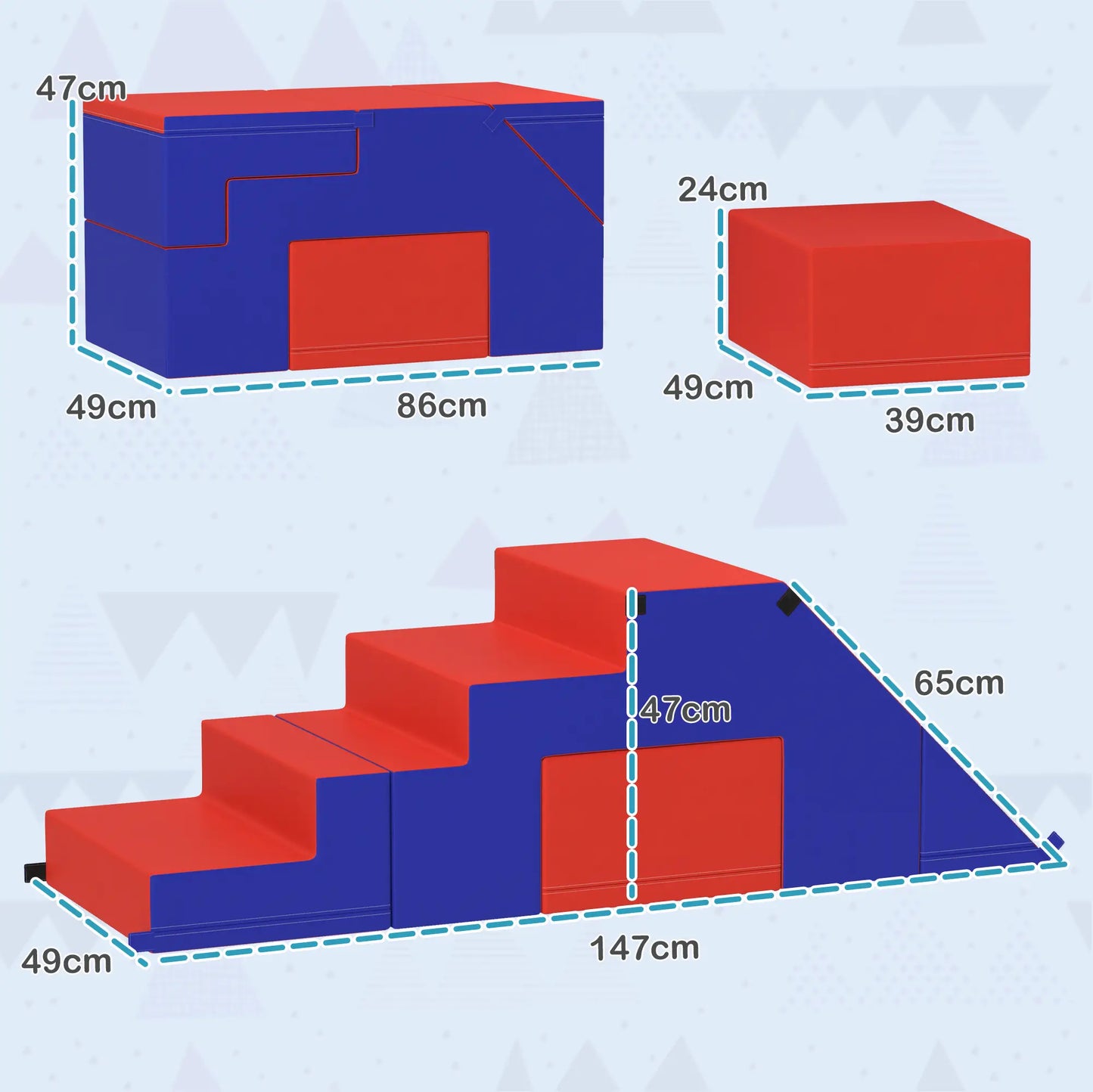 2-Piece Soft Play Set, Baby Foam Climber Block - Blue / Red