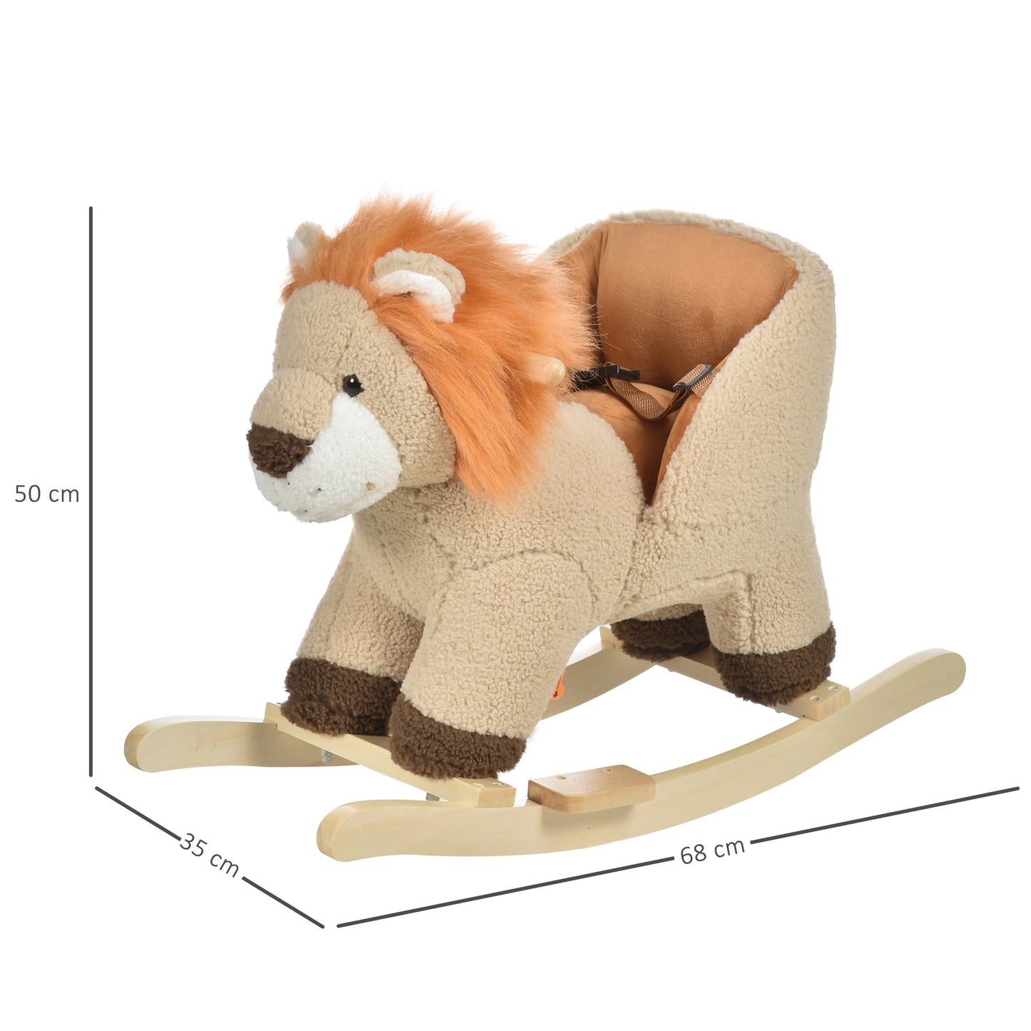 Kids Rocking Horse Plush Toy with Wooden Base and Safety Belt