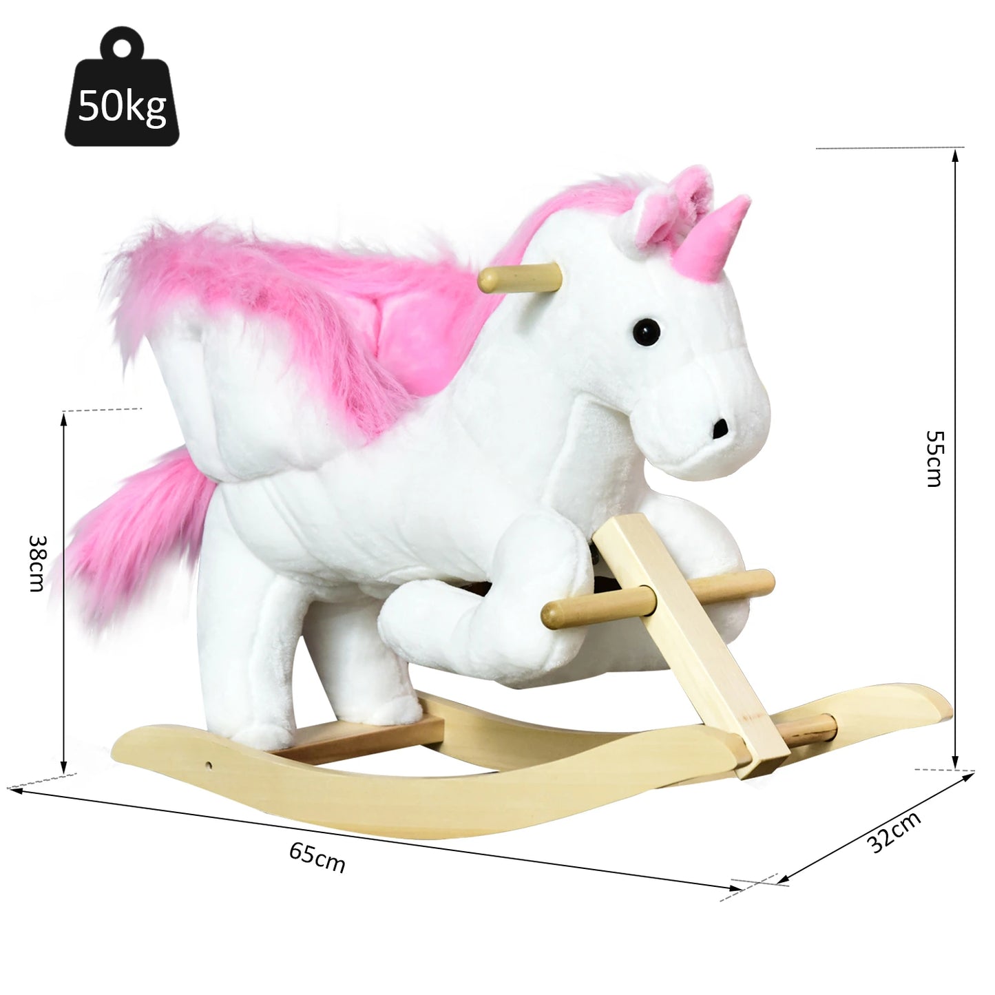 Wooden Plush Unicorn Style Rocking Horse Ride on Toy