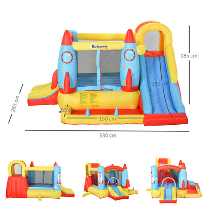 Kids Bouncy Castle with Rocket Ship Design and Paddle Pool