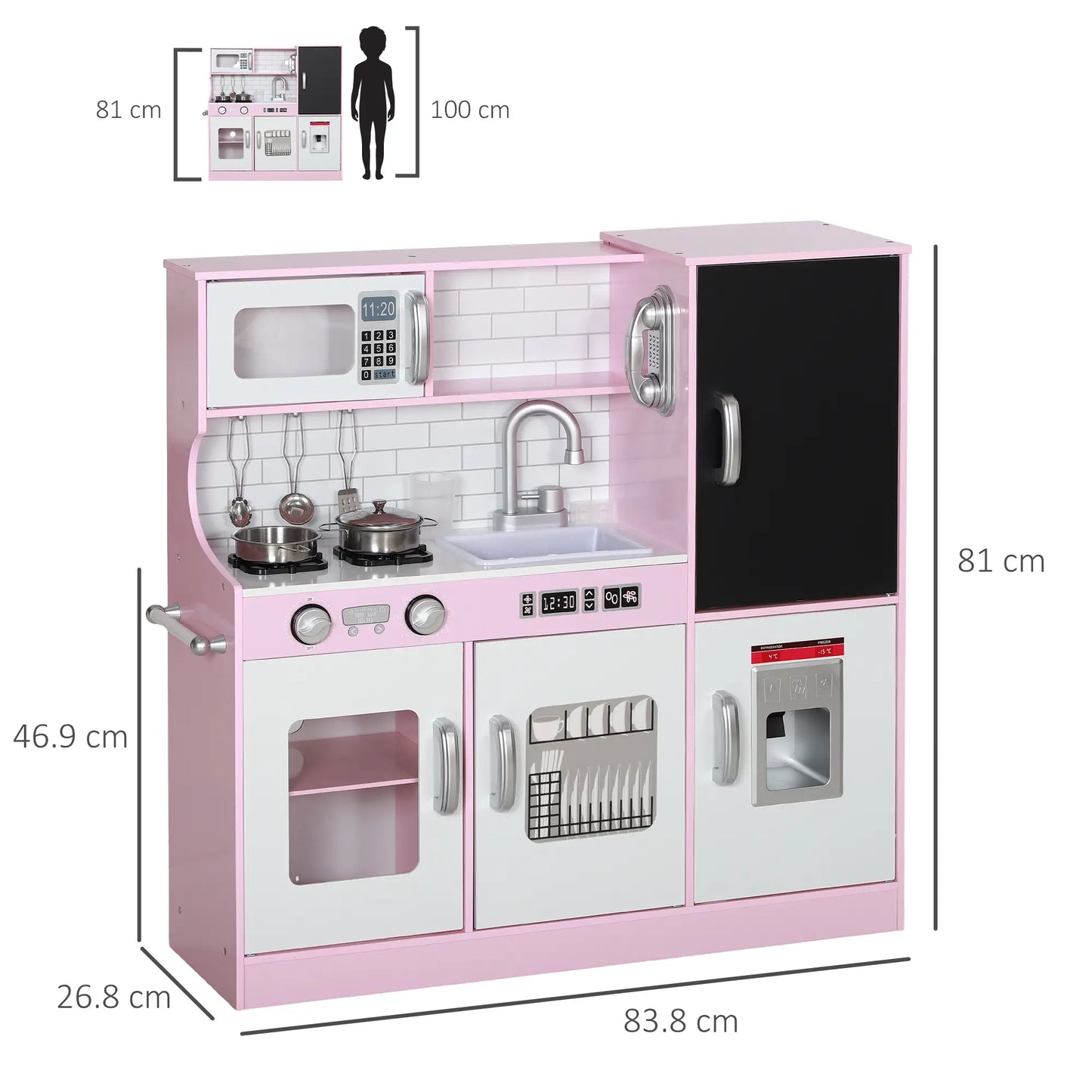 Kitchen Playset with Chalkboard, Storage Cupboards and Accessories - Pink