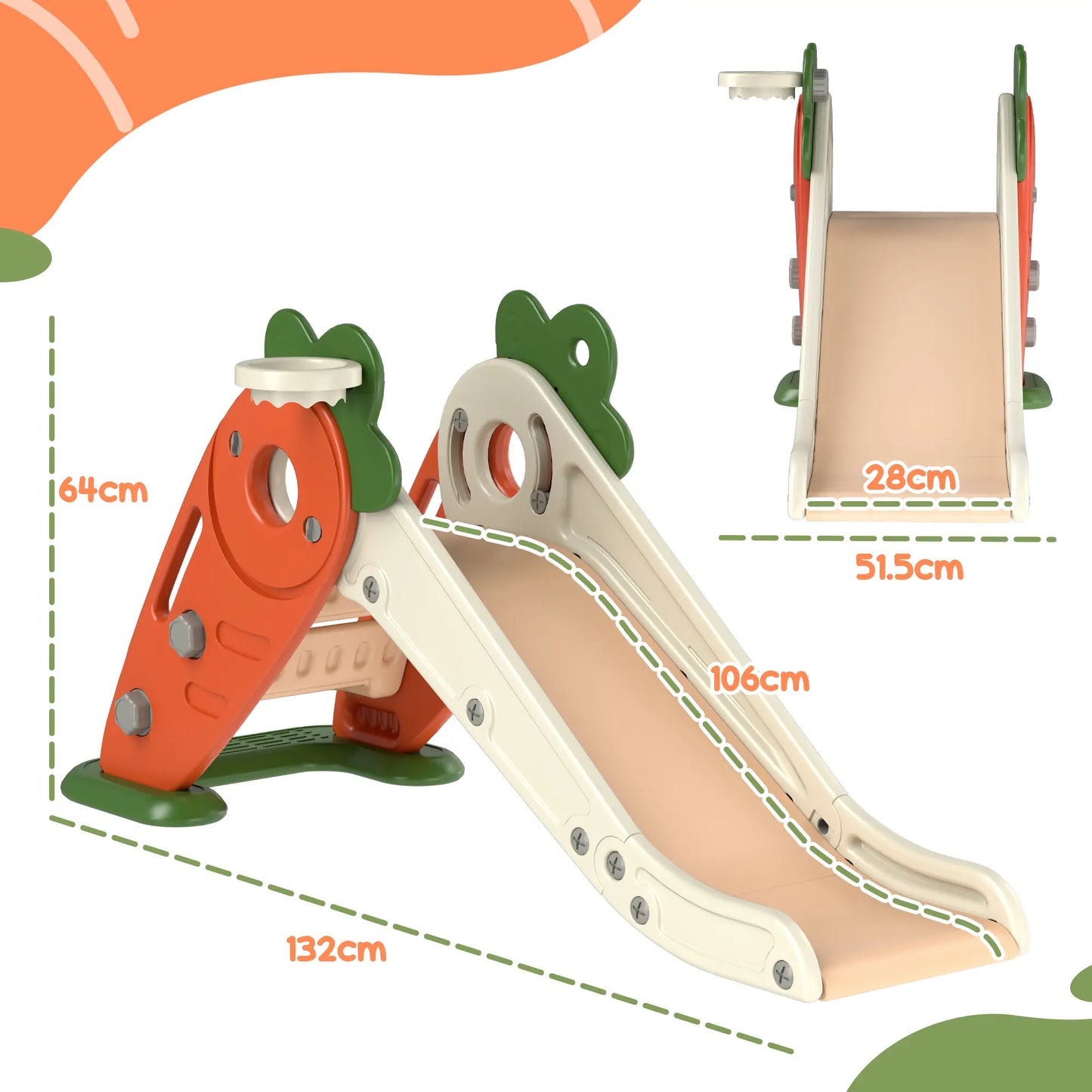 Foldable Carrot Design Slide with Basketball Hoop Attached