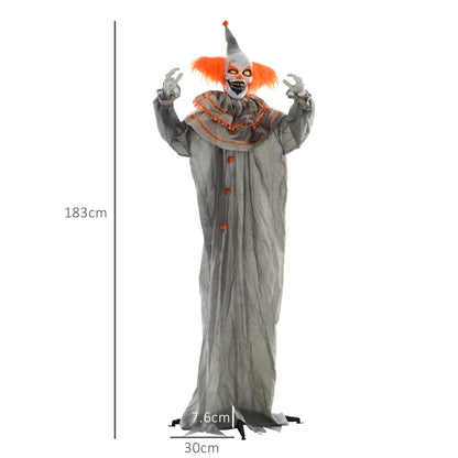 183cm - Orange Classic Scary Clown Decoration with Sound and Light Effects