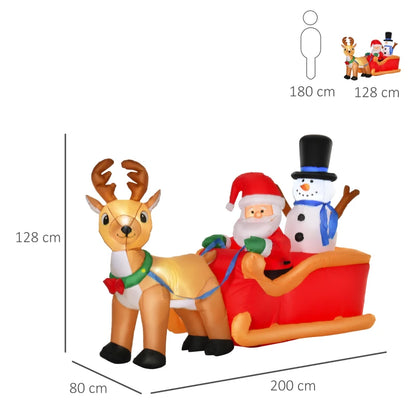 4ft Christmas Inflatable Santa Claus & Snowman on Sleigh with 1 Reindeer