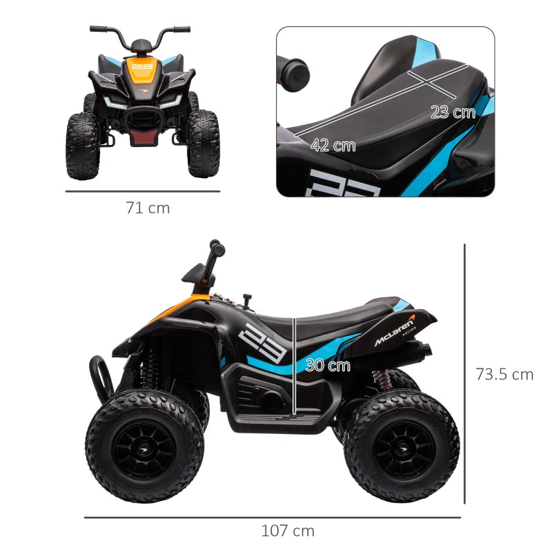 12V Quad Bike, with Music, Headlights, MP3 Slot and Suspension, for Ages 3-8 Years - Black