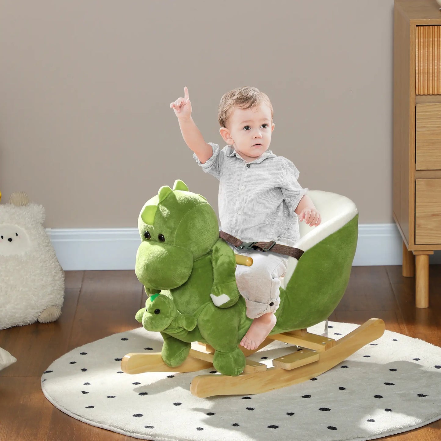 Dinosaur Shaped Ride on Rocking Horse with Safety Belt and Bucket Seat