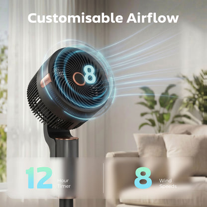 20 dB Silent Standing Fan for Bedroom, 44" Pedestal Fan with 90° Oscillating, 8 Speeds and LED Light, Black