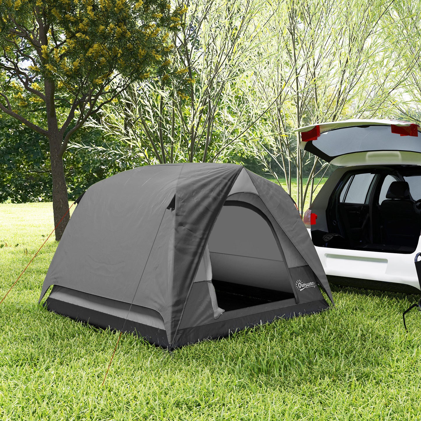 3-4 Person Camping Tent, Easy Set Up 3-4 Man Tent w/ Sewn-in Groundsheet, Waterproof Dome Tent w/ Mesh Windows, Grey