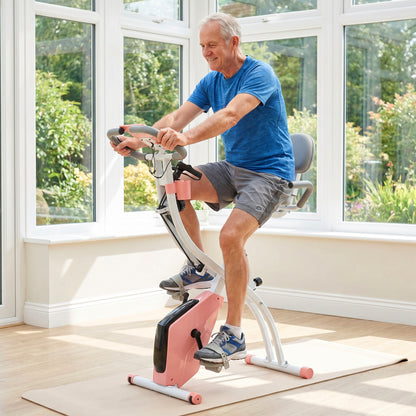 2-in-1 Folding Exercise Bike with 8-Level Magnetic Resistance, Arm Resistance Band, Pulse Sensor, Pink