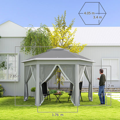 3 x 4m Garden Gazebo Hexagon Pop Up Gazebo Party Tent Canopy Double Roof Instant Shelter
