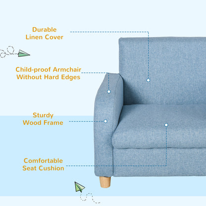 Children's Armchairs Toddler Chair Wood Frame Anti-Slip Legs High Back Bedroom Playroom Furniture Blue