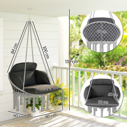 Hanging Chair Outdoor Hammock Chair with Soft Cushion, Cotton Rope Boho Style Swing Chair