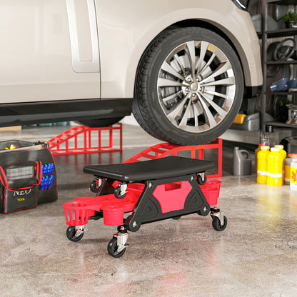 Rolling Mechanic Stool, 135kg Capacity Workshop Stool with 360° Swivel Wheels, Roller Creeper Seat with Slide Out Tool Trays