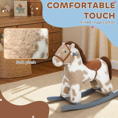 Baby Rocking Horse, Plush Animal Rocker with Realistic Sound and Toy, Rocking Toy Chair for Kids Aged 2-5, Brown