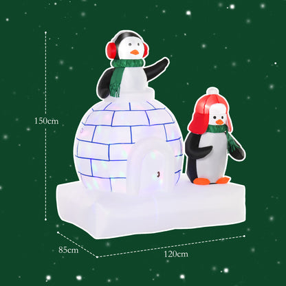 5ft Christmas Inflatable Two Penguins Wearing a Scarf with Ice House Blow Up Decor Home Indoors