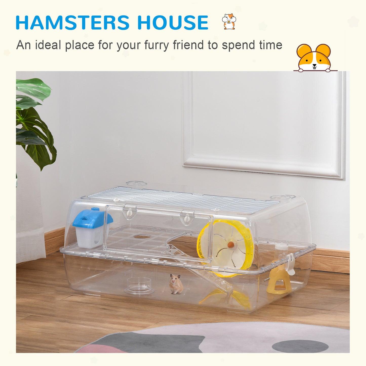 Hamster Cage, 2 Tier Gerbil Cage with Running Wheel, Water Bottle, Dish