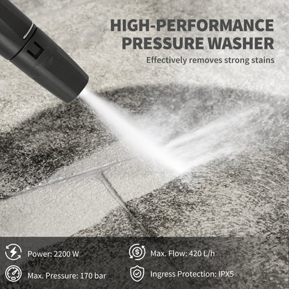 2200W High Pressure Washer, 170 Bar Pressure Washer with Adjustable Nozzle and 6M Hose, 33 x 31.5 x 80.5 cm, Yellow