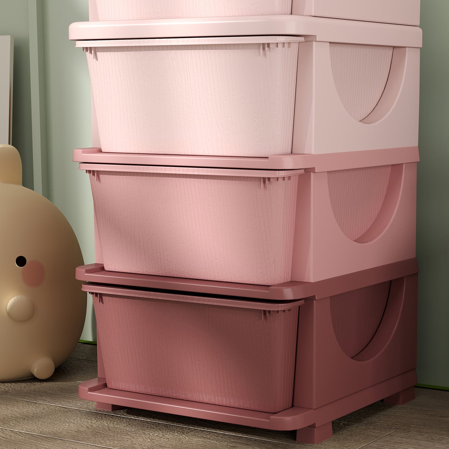 Four-Tier Kids Storage Boxes, with Four Drawers, Pink